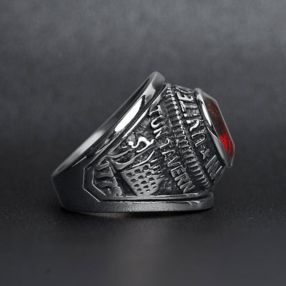 Stainless Steel United States Marine Corp Military Men's Ring with Red Stone