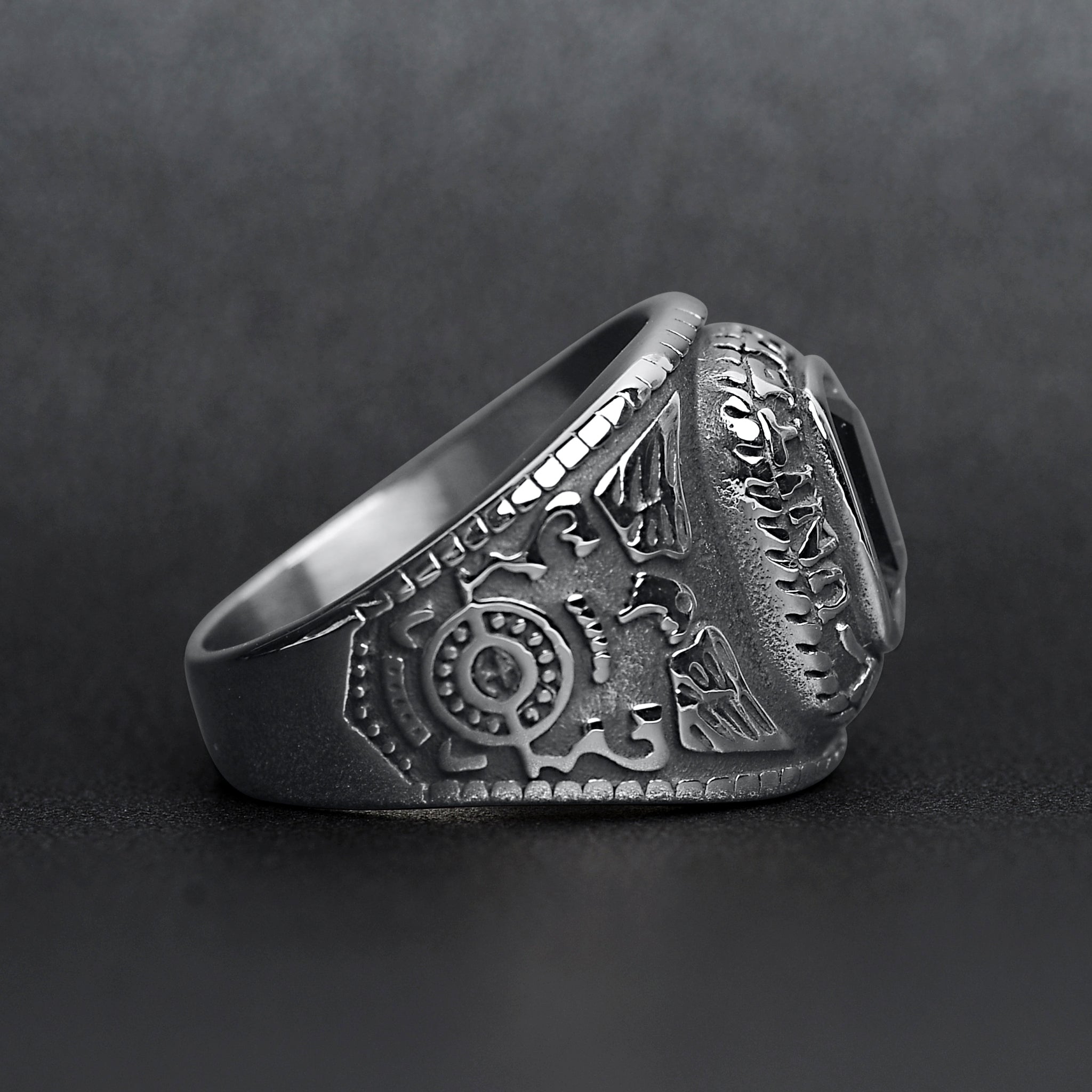 Stainless Steel United States Navy Military Men's Ring with Blue Stone