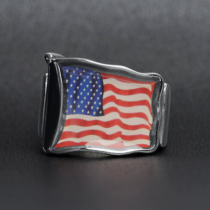 Stainless Steel USA Flag Ring