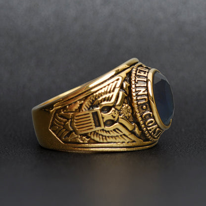 Gold United States Coast Guard Blue Center Stainless Steel Ring