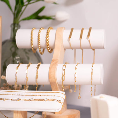 Natural Wood & Leather 2 Tier Bracelet Display