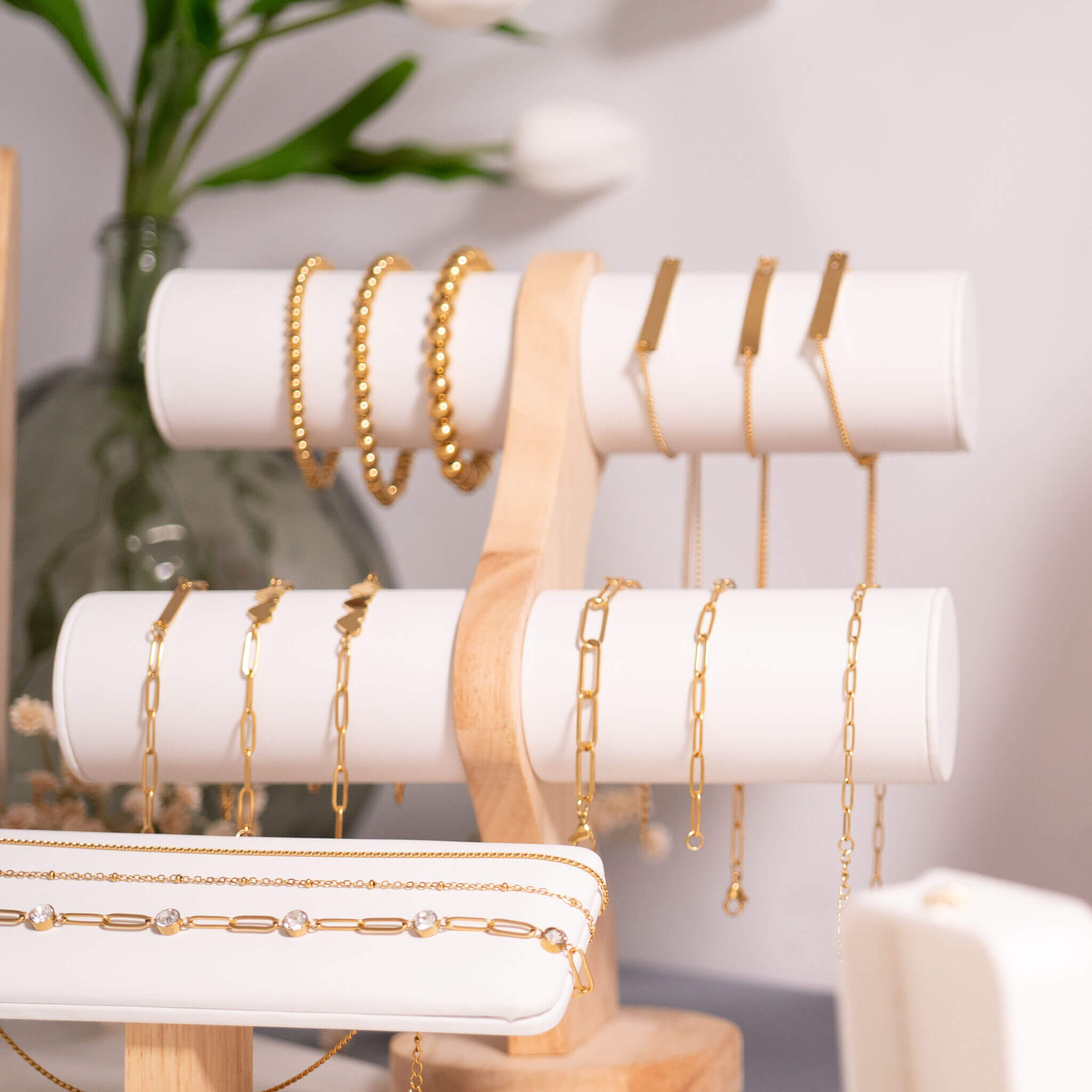 18K Gold PVD Stainless Steel Beaded Stretch Bracelet