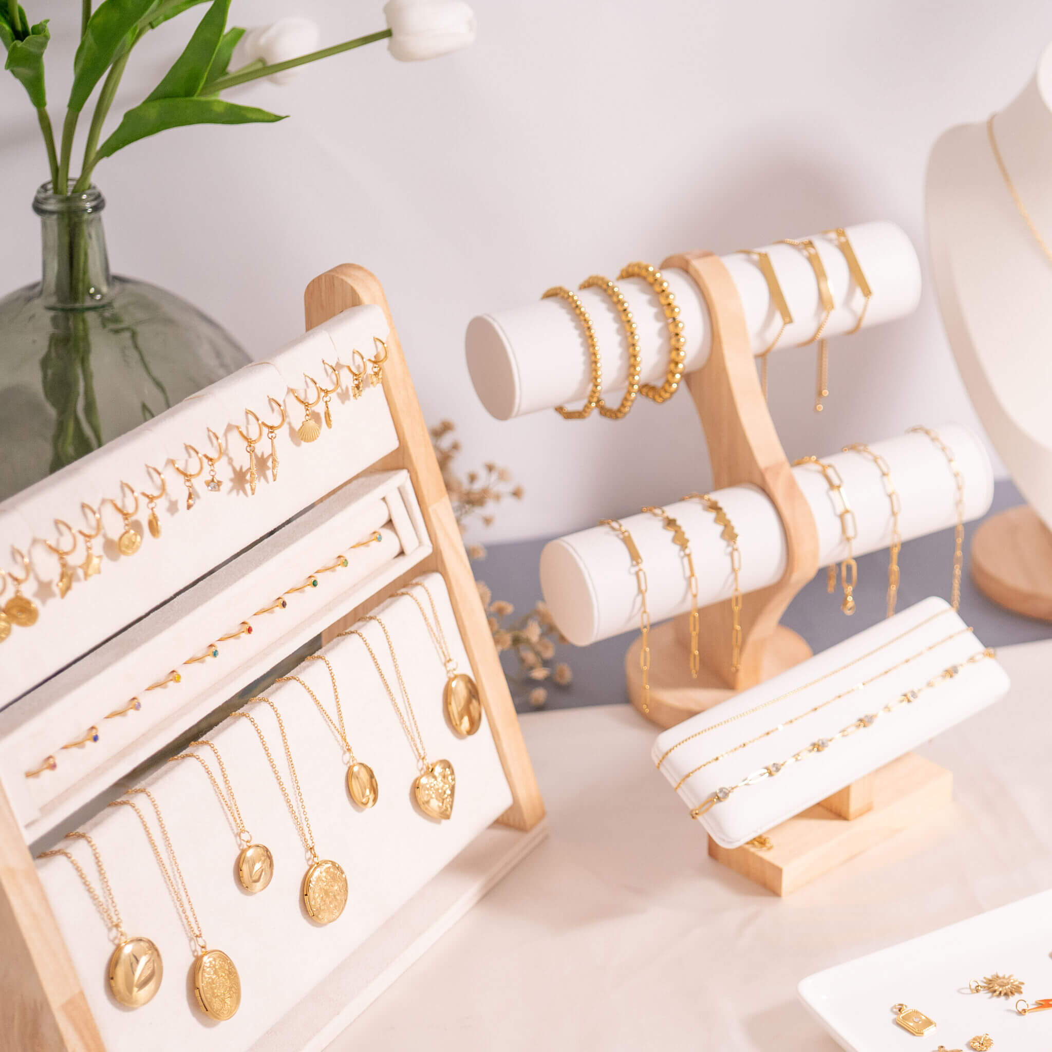 Natural Wood & Leather 2 Tier Bracelet Display