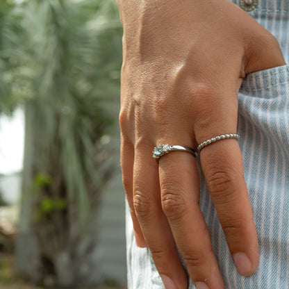 Stainless Steel Small CZ Accent Birthstone Ring