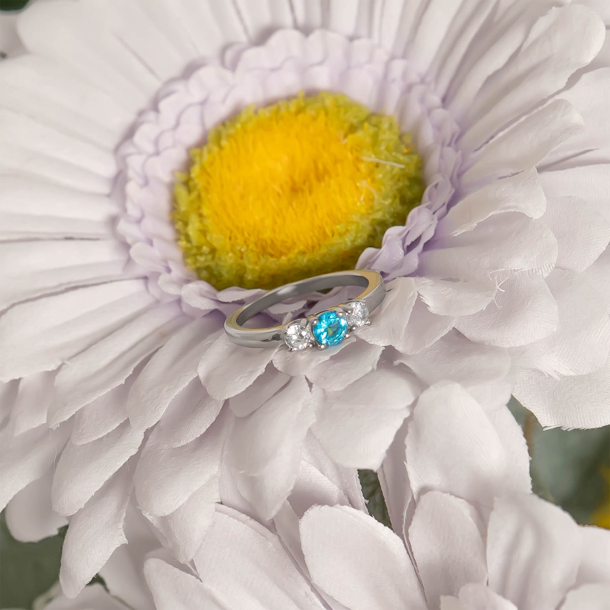 Stainless Steel Small CZ Accent Birthstone Ring