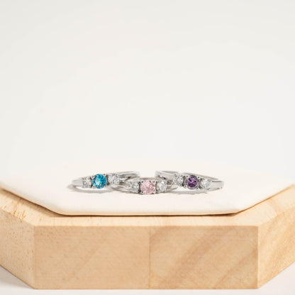 Stainless Steel Small CZ Accent Birthstone Ring