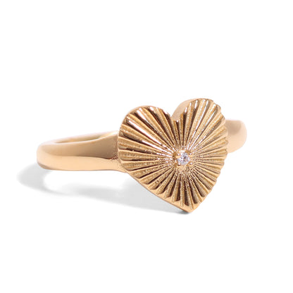 18K Gold PVD Stainless Steel Cubic Zirconia Sunburst Heart Ring