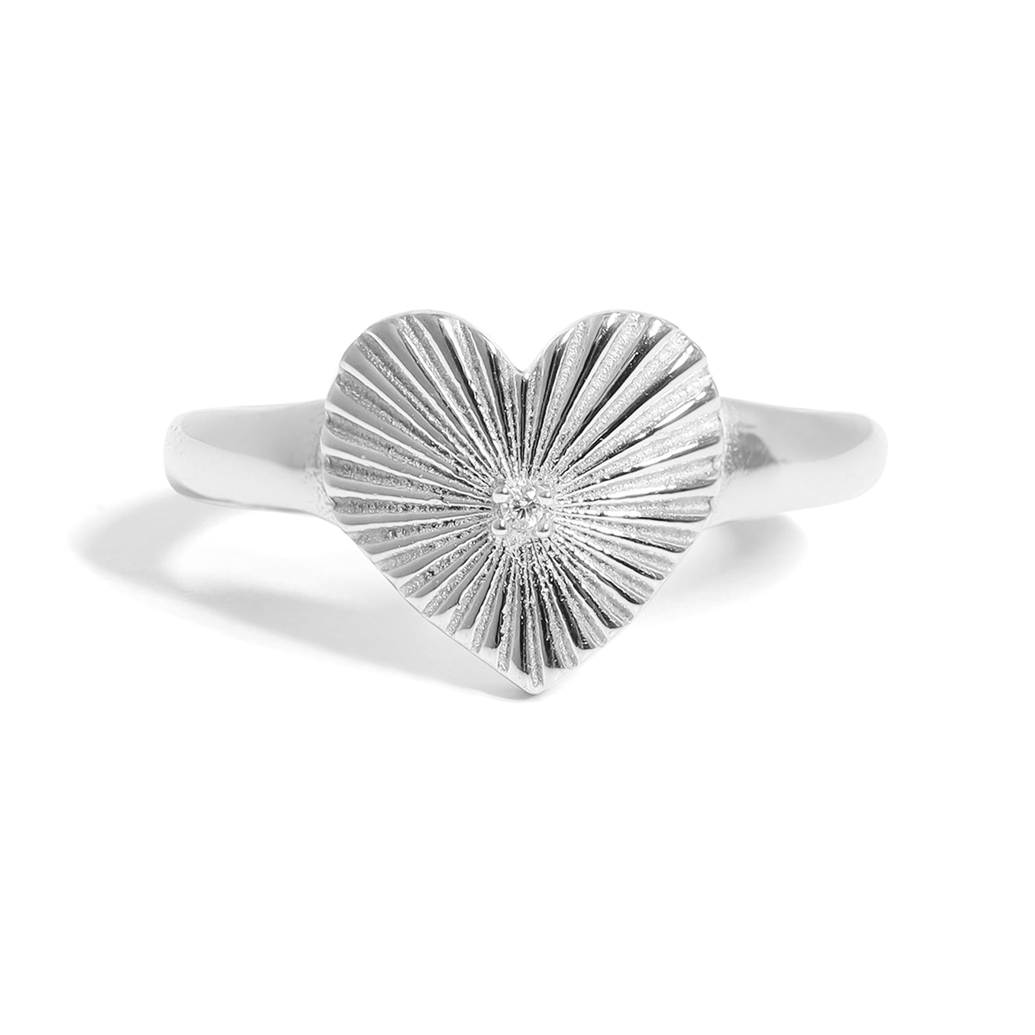 18K Gold PVD Stainless Steel Cubic Zirconia Sunburst Heart Ring