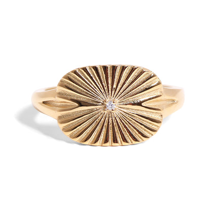 18K Gold PVD Stainless Steel Cubic Zirconia Sunburst Rectangle Ring