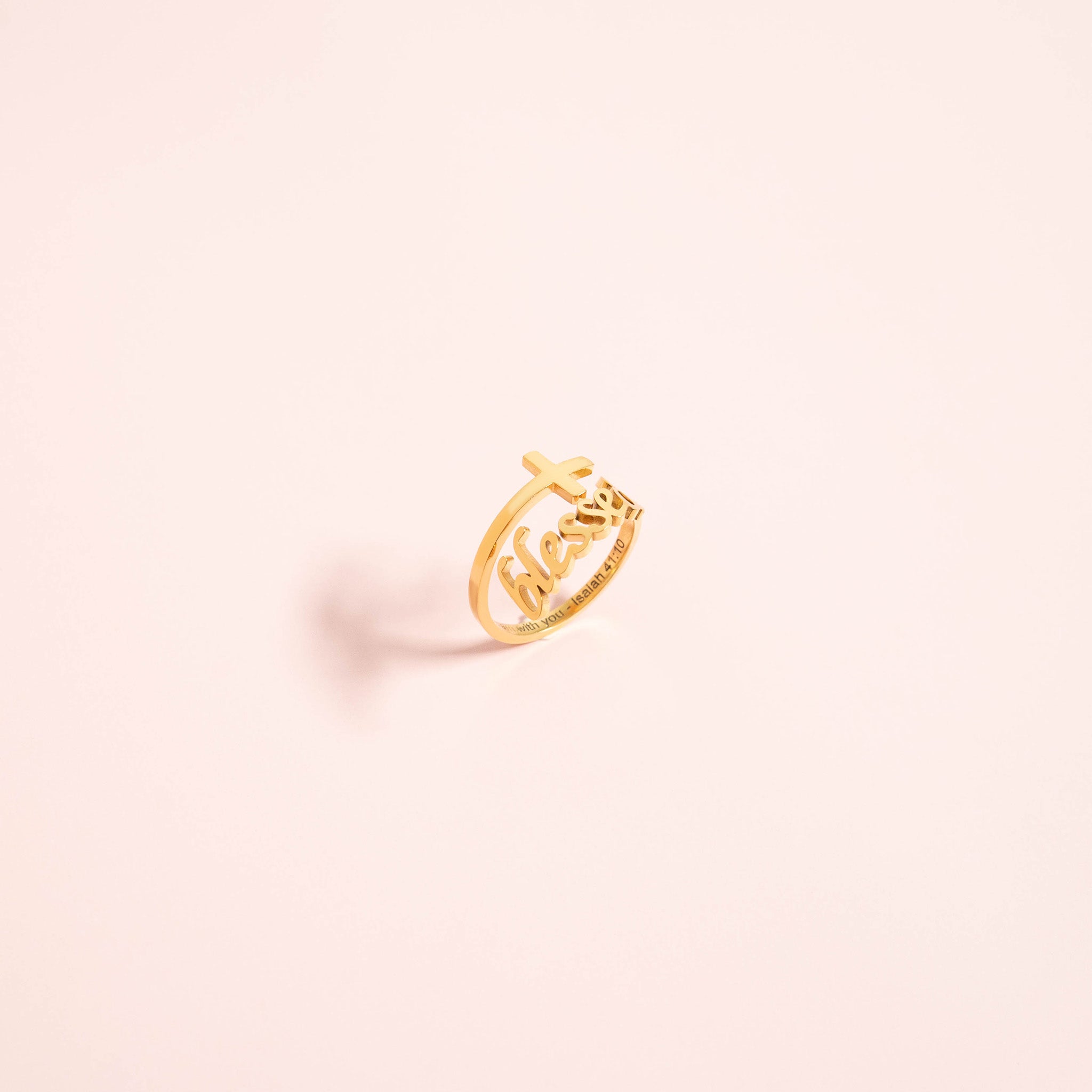 18K Gold PVD Stainless Steel Adjustable "Blessed" Ring