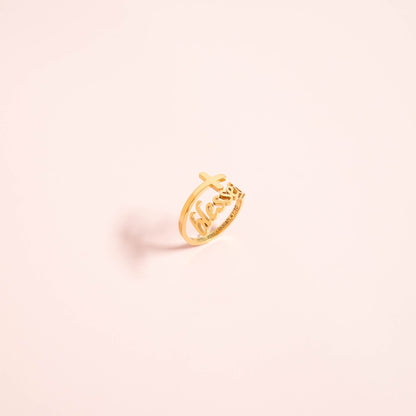 18K Gold PVD Stainless Steel Adjustable "Blessed" Ring