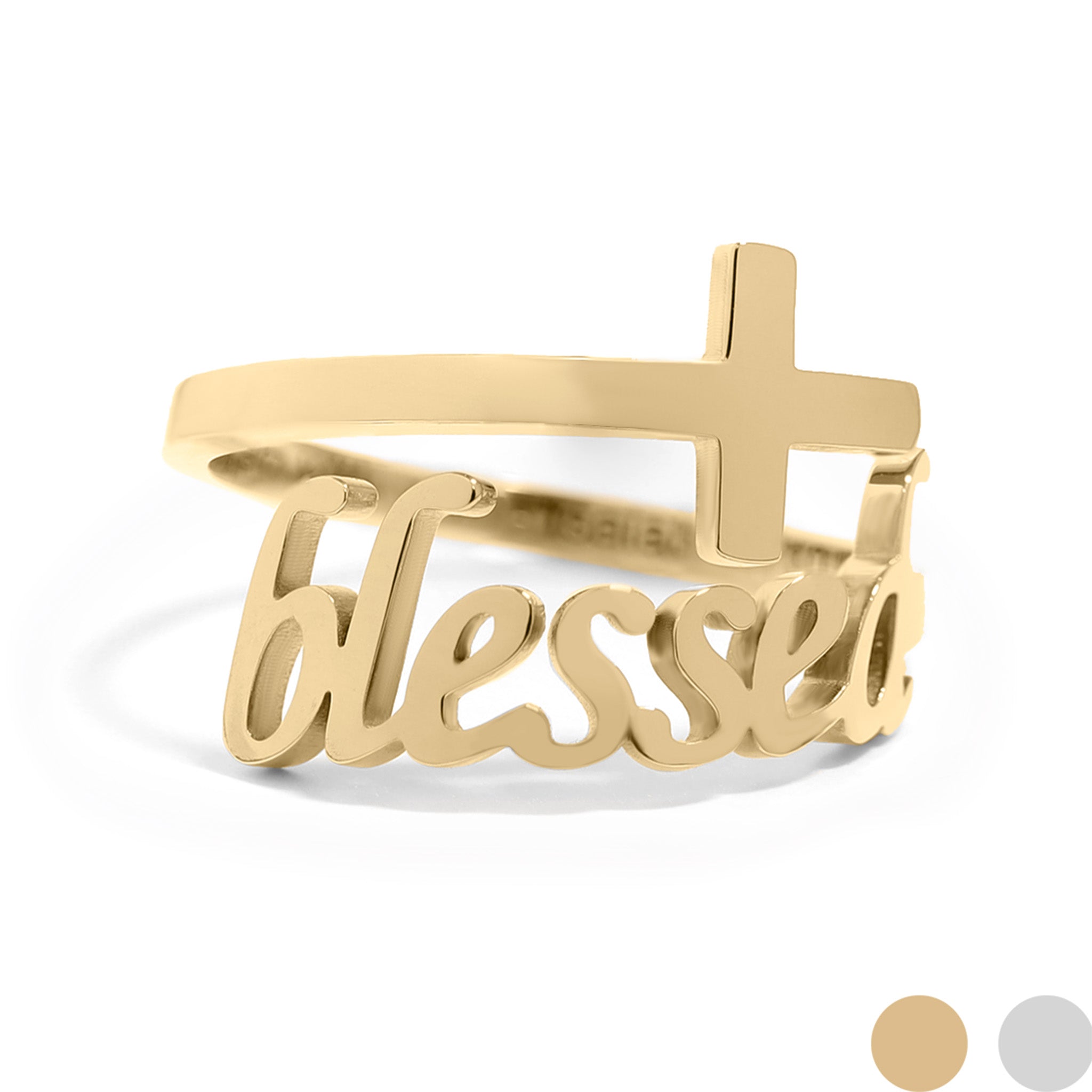 18K Gold PVD Stainless Steel Adjustable "Blessed" Ring