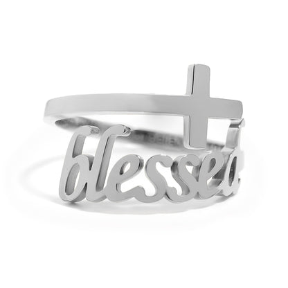 18K Gold PVD Stainless Steel Adjustable "Blessed" Ring