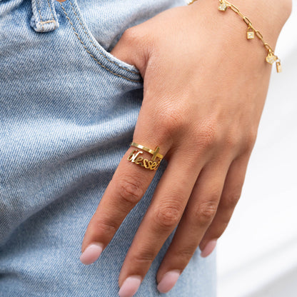 18K Gold PVD Stainless Steel Adjustable "Blessed" Ring