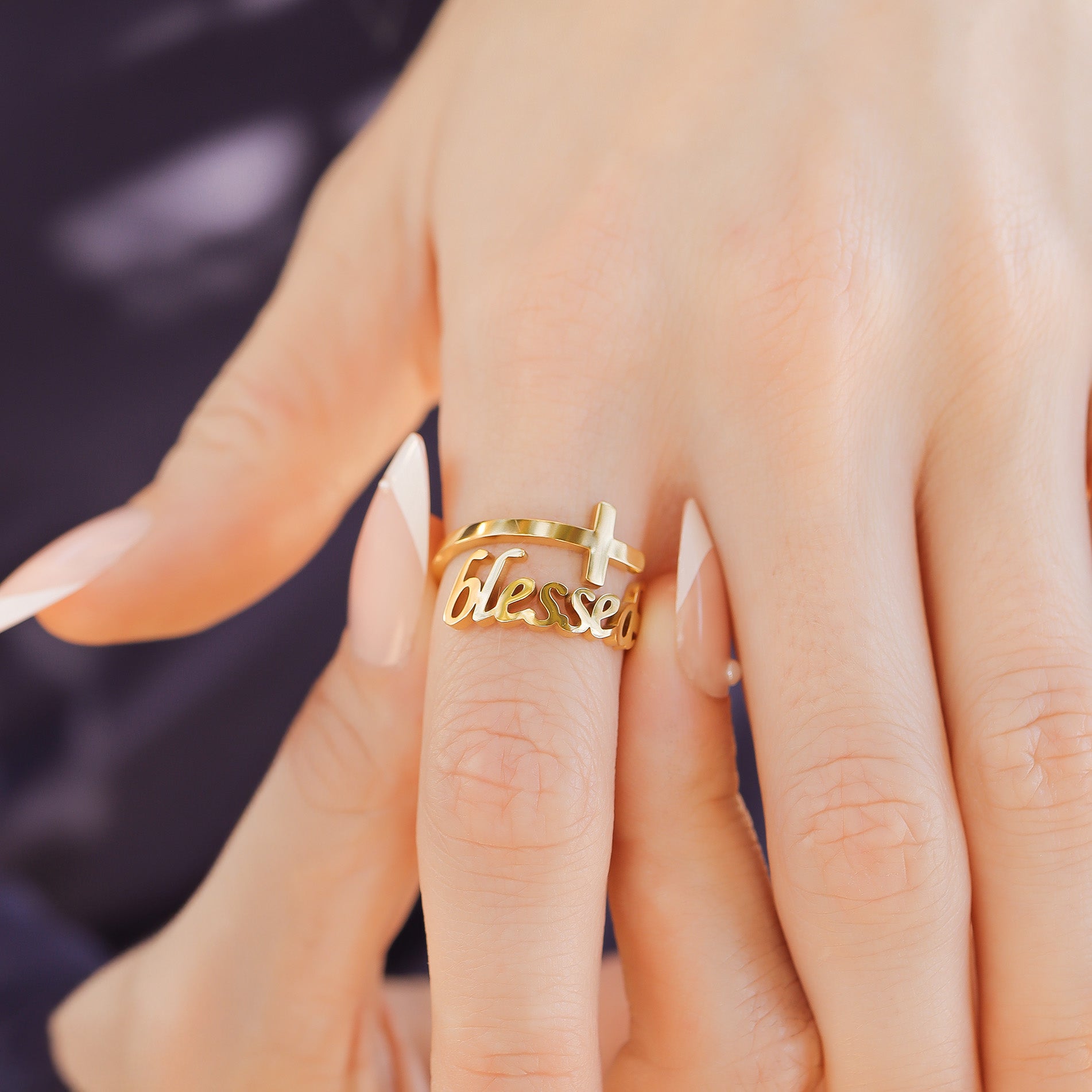 18K Gold PVD Stainless Steel Adjustable "Blessed" Ring