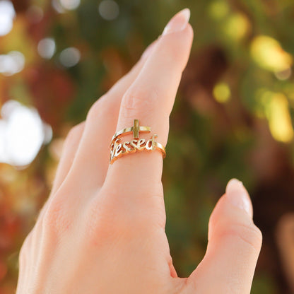 18K Gold PVD Stainless Steel Adjustable "Blessed" Ring