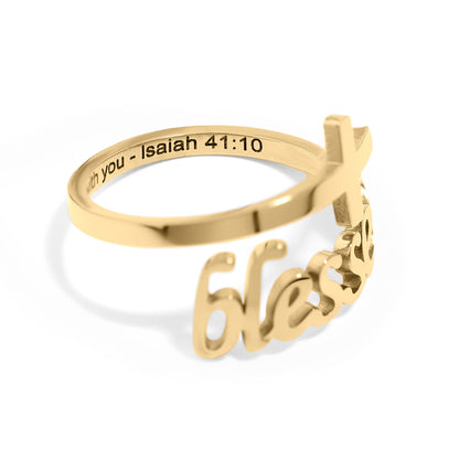 18K Gold PVD Stainless Steel Adjustable "Blessed" Ring