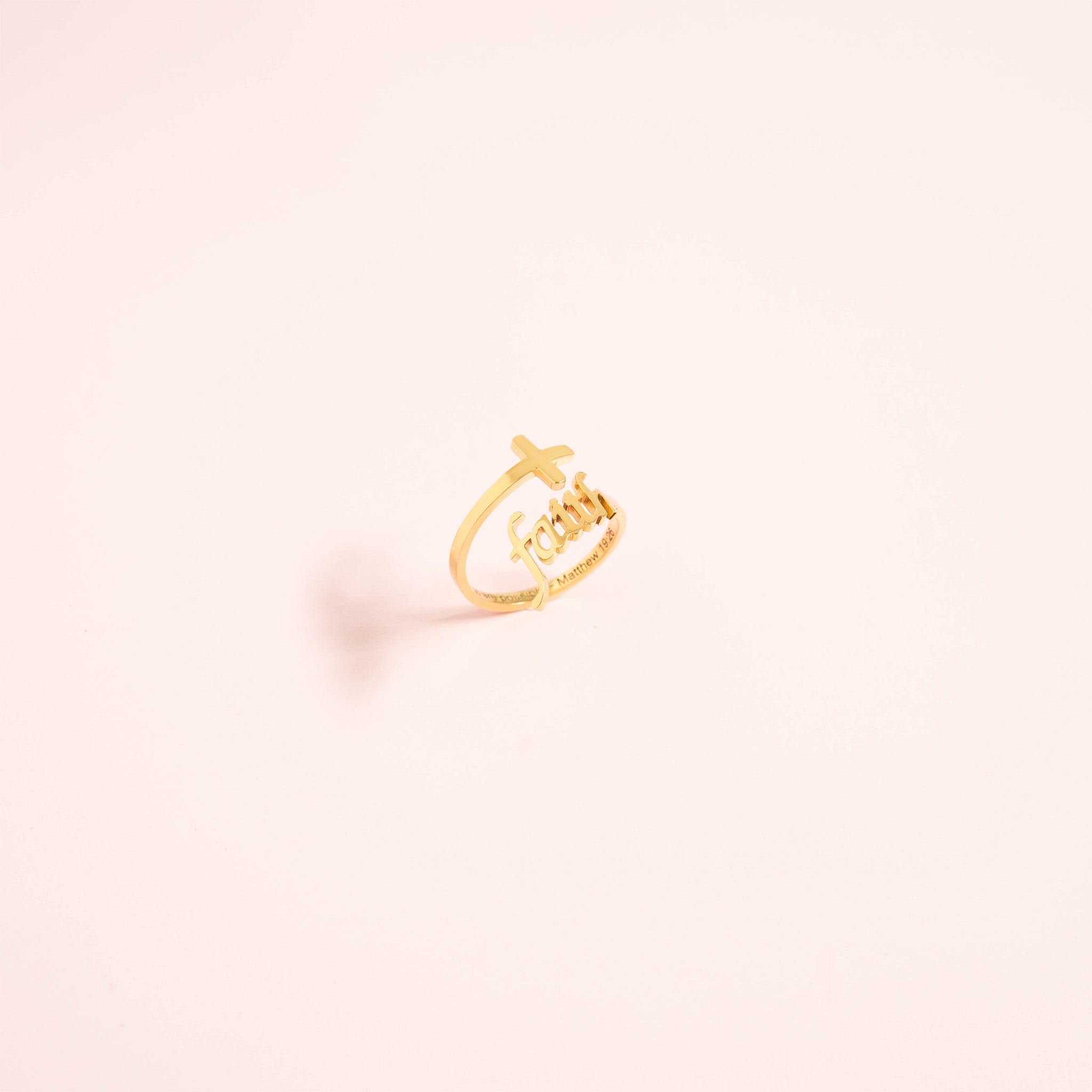 18K Gold PVD Stainless Steel Adjustable "Faith" Ring