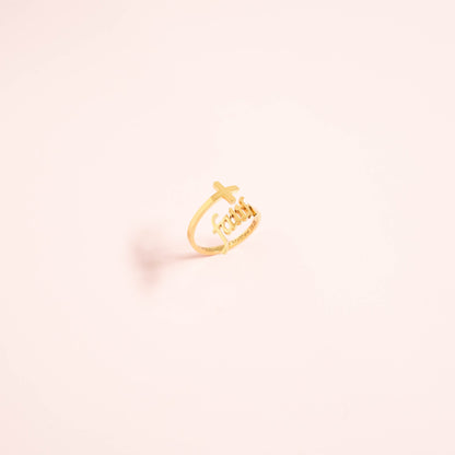18K Gold PVD Stainless Steel Adjustable "Faith" Ring