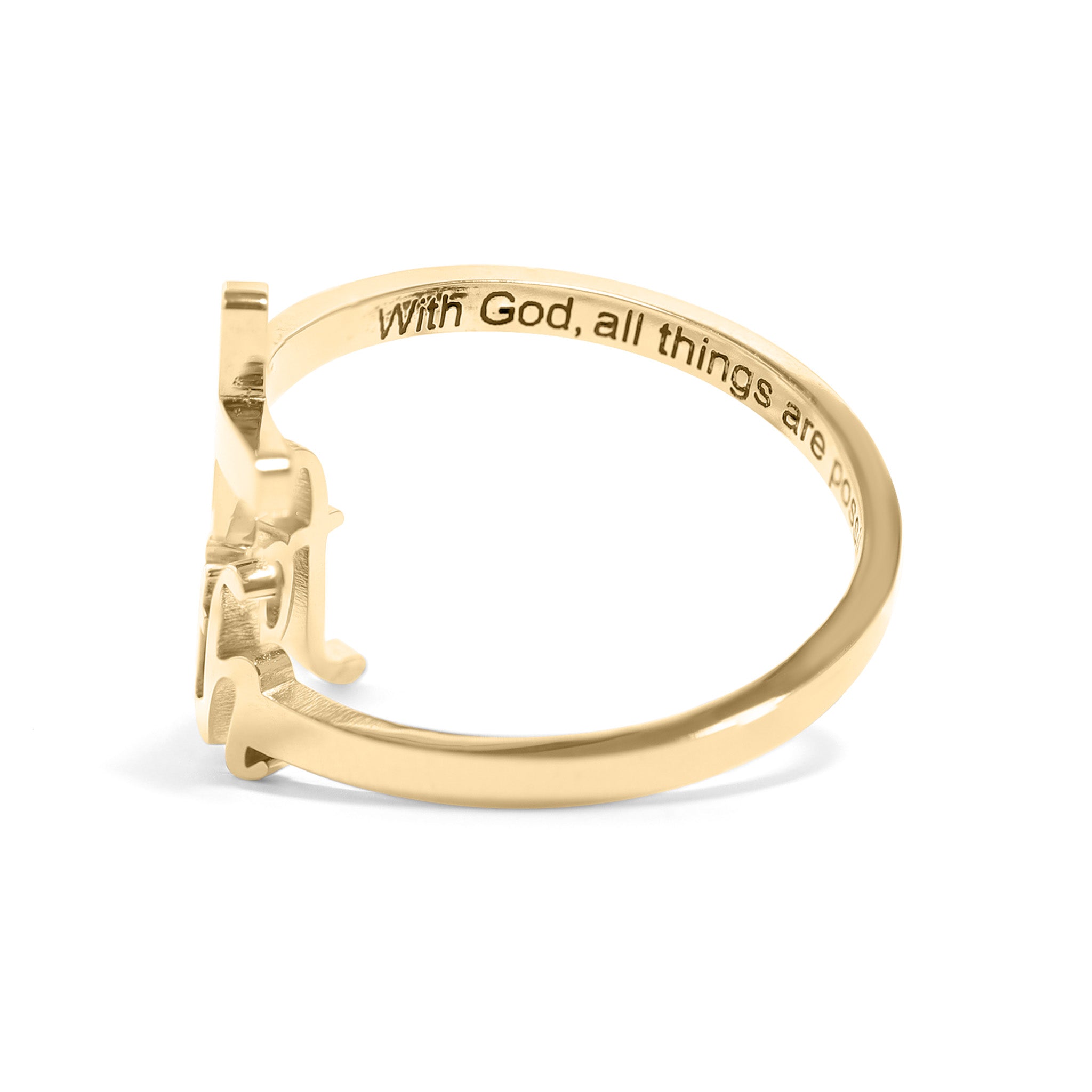 18K Gold PVD Stainless Steel Adjustable "Faith" Ring