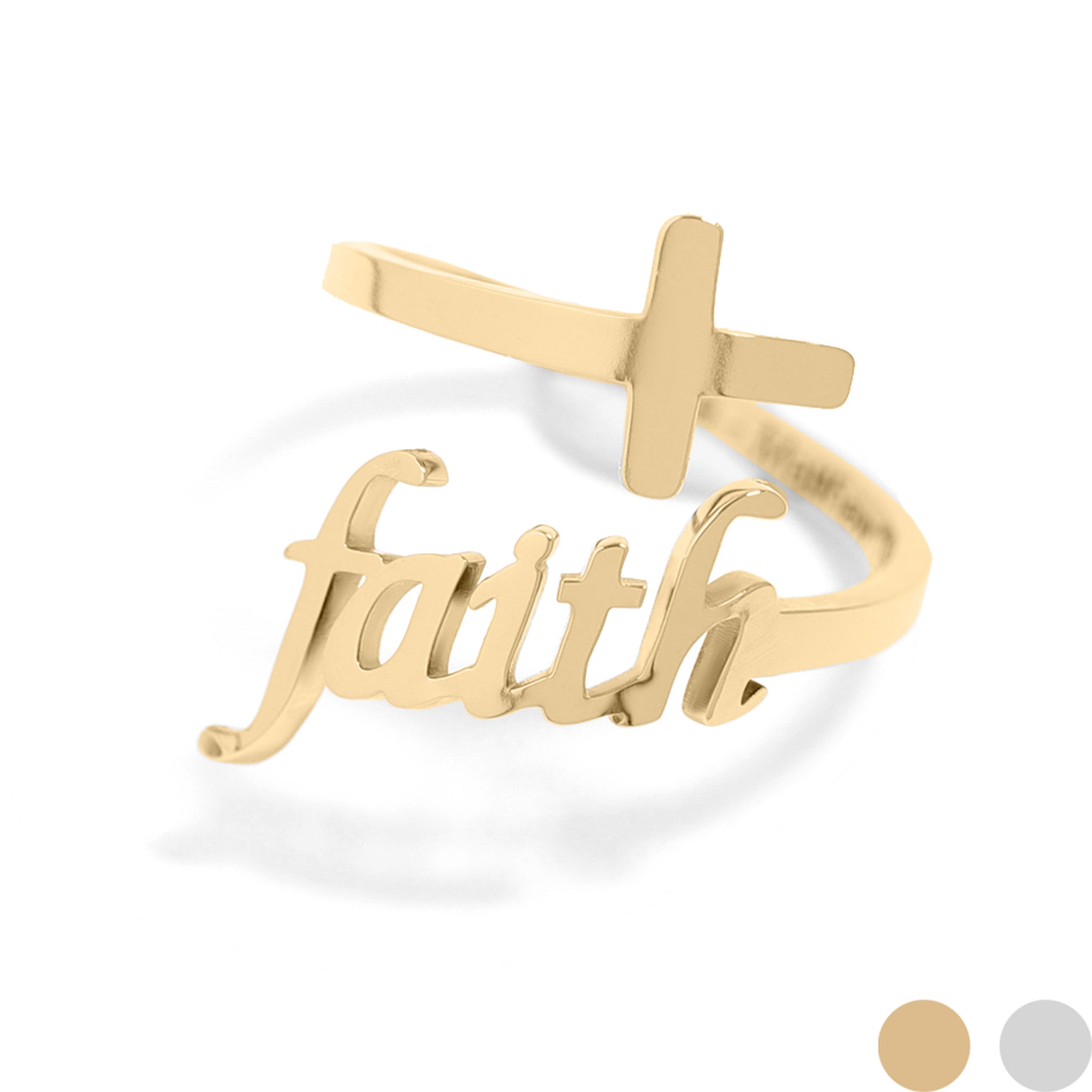 18K Gold PVD Stainless Steel Adjustable "Faith" Ring