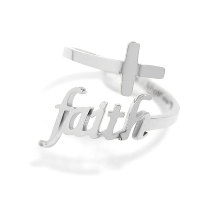 18K Gold PVD Stainless Steel Adjustable "Faith" Ring
