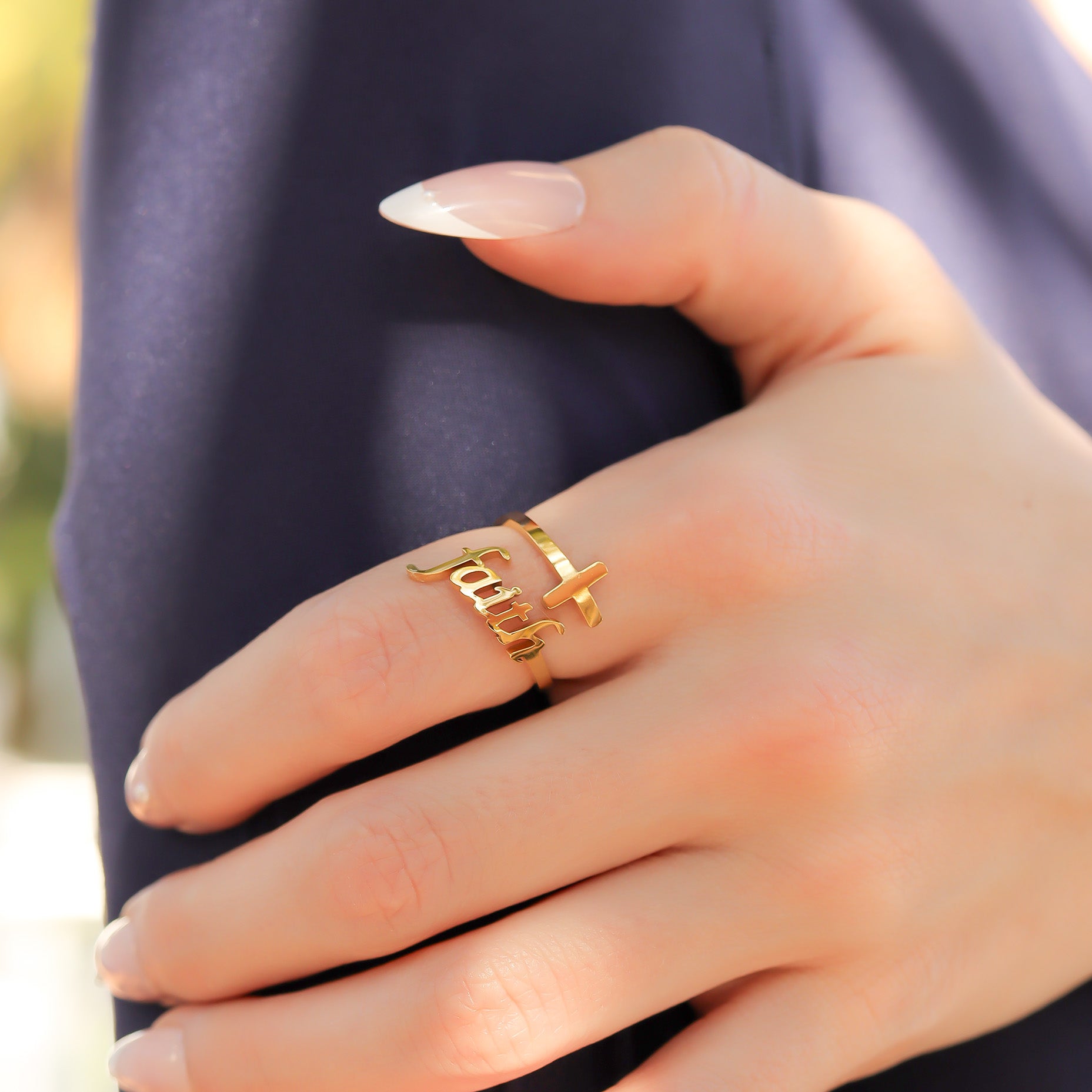 18K Gold PVD Stainless Steel Adjustable "Faith" Ring
