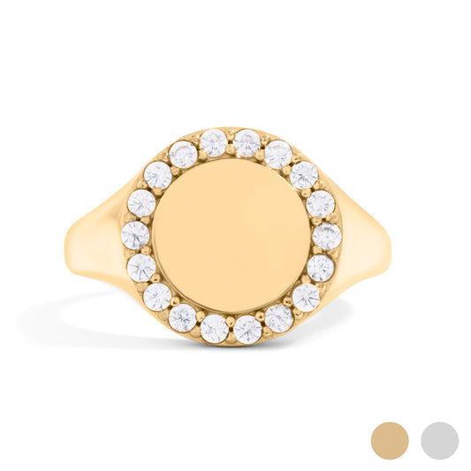 18K Gold PVD Stainless Steel Signet Ring With Stones
