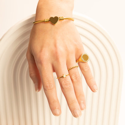 18K Gold PVD Stainless Steel Signet Ring With Stones