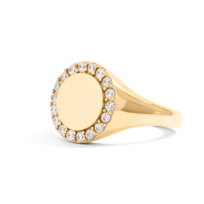 18K Gold PVD Stainless Steel Signet Ring With Stones