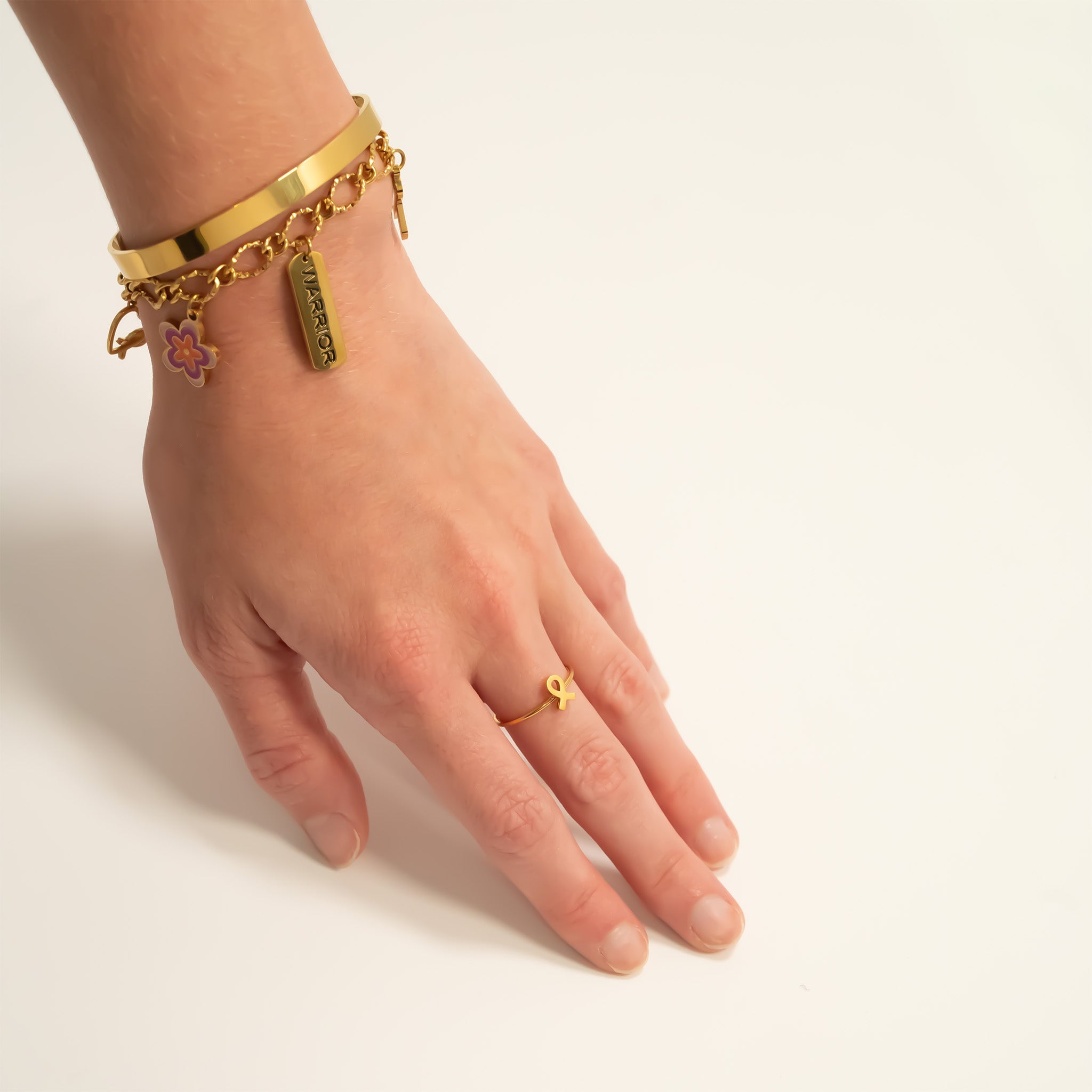 18K Gold PVD Cancer Ribbon Stacking Ring