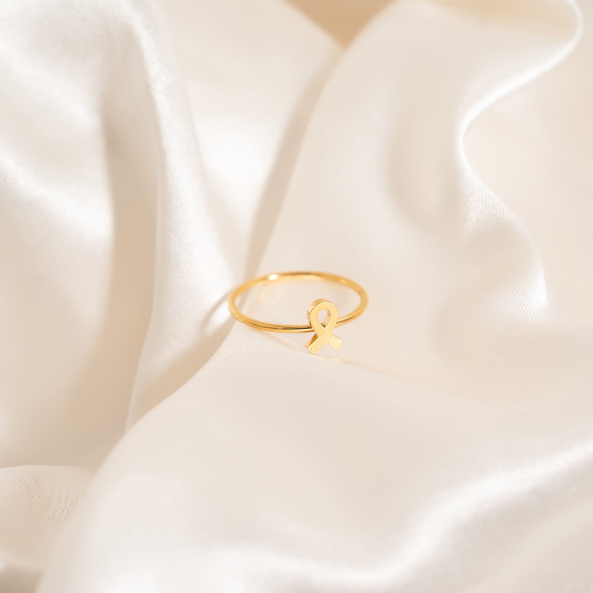 18K Gold PVD Cancer Ribbon Stacking Ring