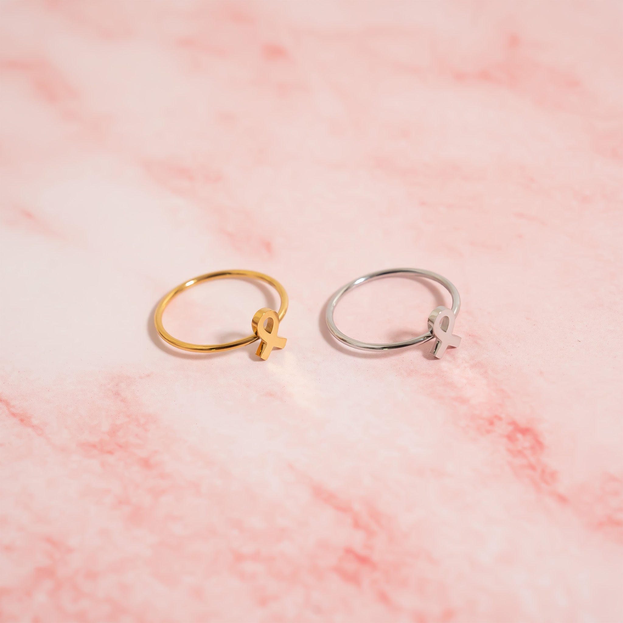 18K Gold PVD Cancer Ribbon Stacking Ring