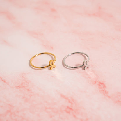 18K Gold PVD Cancer Ribbon Stacking Ring