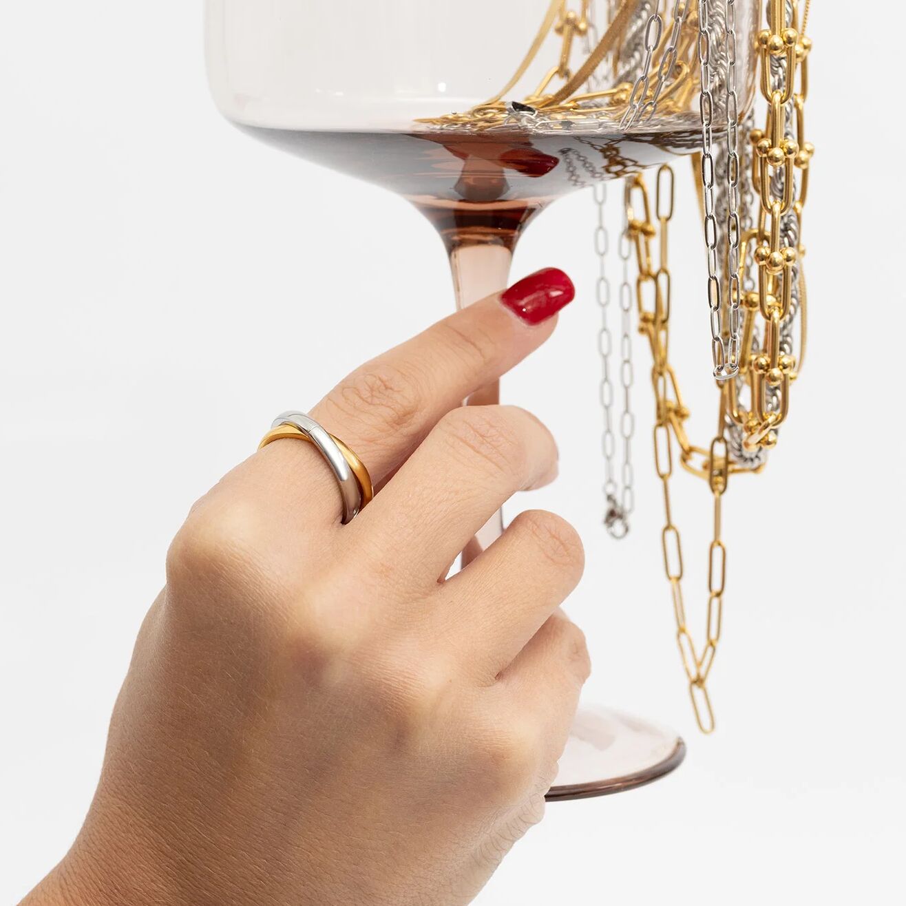 18K Gold PVD Stainless Steel Mixed Metal Intertwined Ring