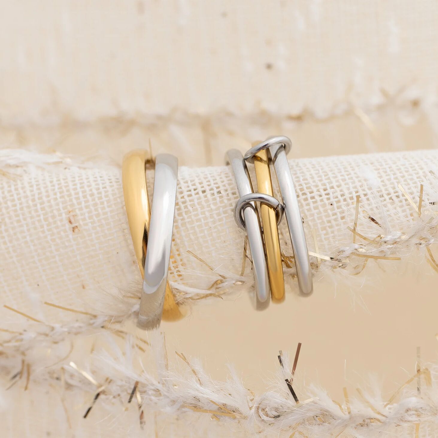 18K Gold PVD Stainless Steel Mixed Metal Intertwined Ring