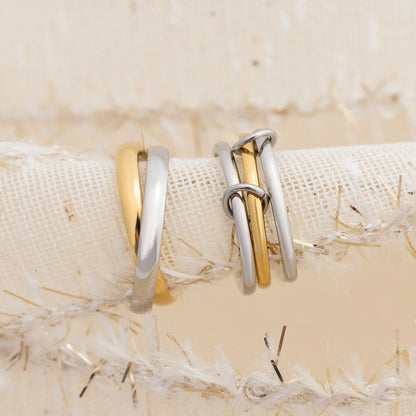 18K Gold PVD Stainless Steel Mixed Metal Intertwined Ring