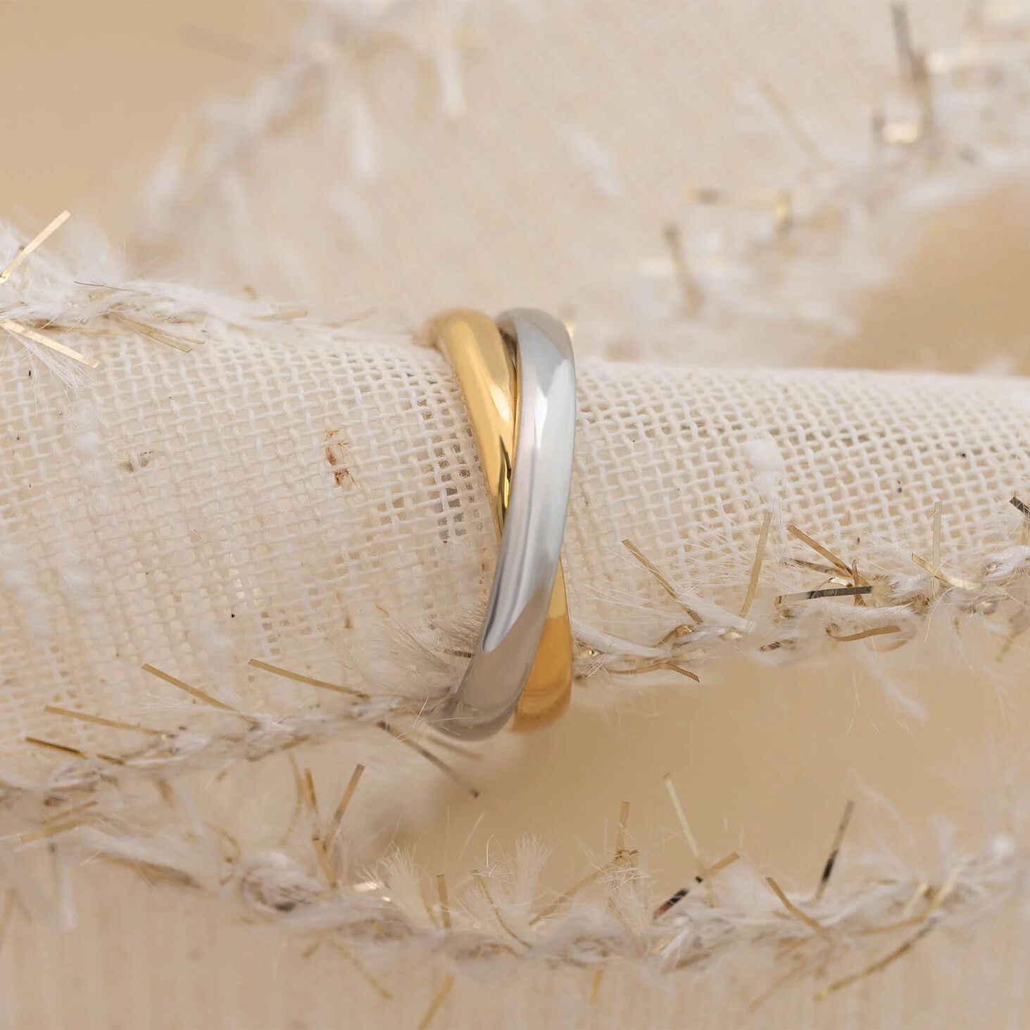 18K Gold PVD Stainless Steel Mixed Metal Intertwined Ring