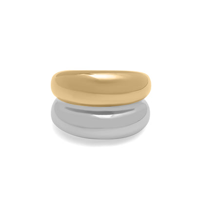 18K Gold PVD Stainless Steel Mixed Metal Side By Side Ring