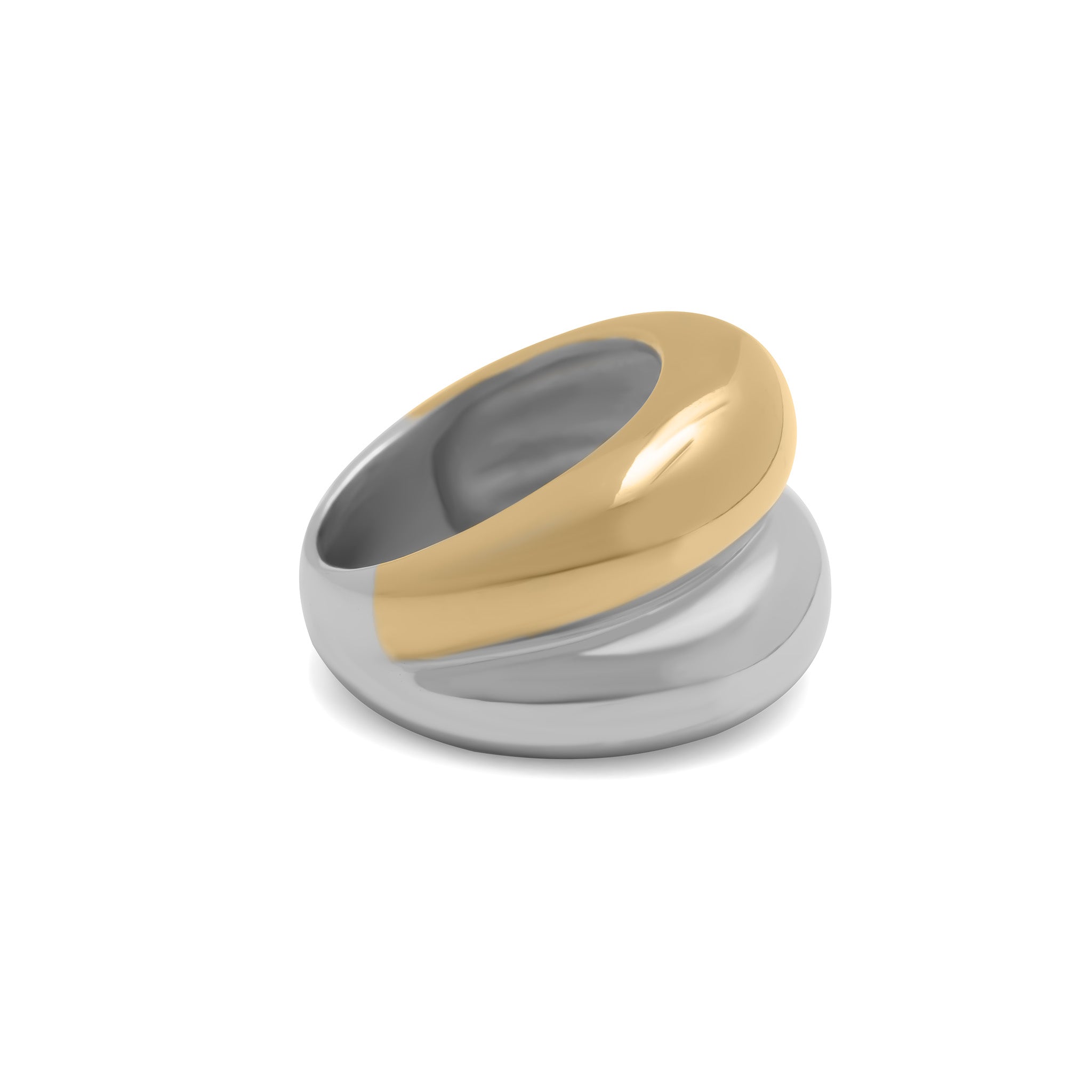 18K Gold PVD Stainless Steel Mixed Metal Side By Side Ring