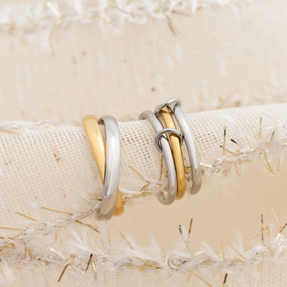 18K Gold PVD Stainless Steel Mixed Metal Triple Intertwined Ring