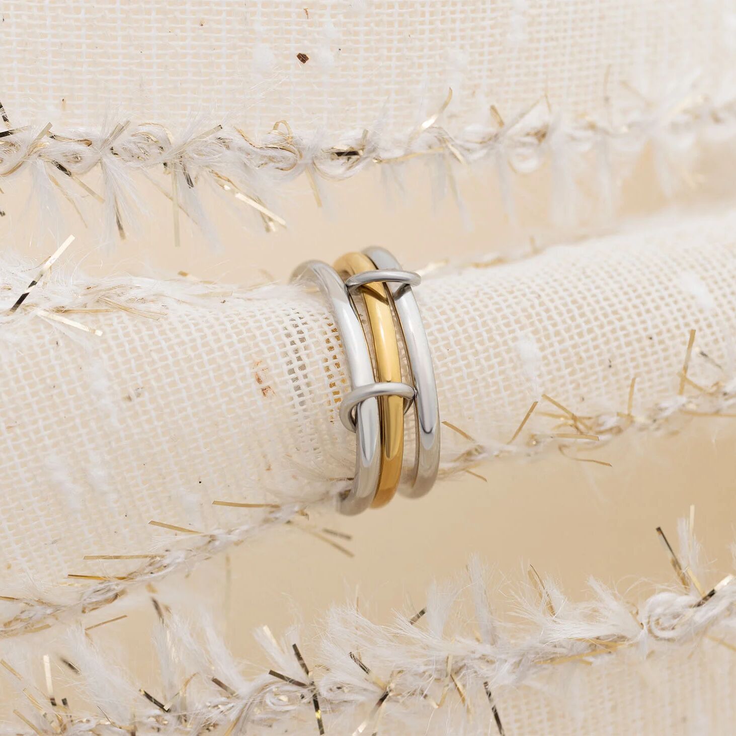 18K Gold PVD Stainless Steel Mixed Metal Triple Intertwined Ring