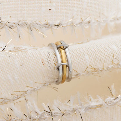 18K Gold PVD Stainless Steel Mixed Metal Triple Intertwined Ring