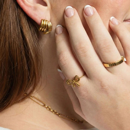 18K Gold PVD Stainless Steel Adjustable Bow Ring