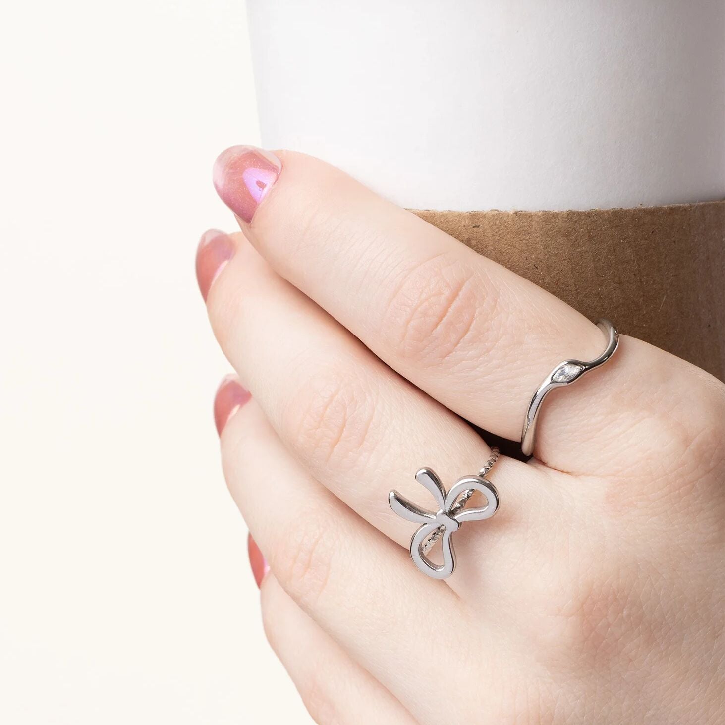 18K Gold PVD Stainless Steel Adjustable Bow Ring