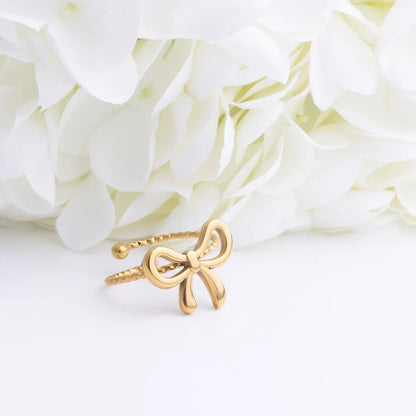18K Gold PVD Stainless Steel Adjustable Bow Ring