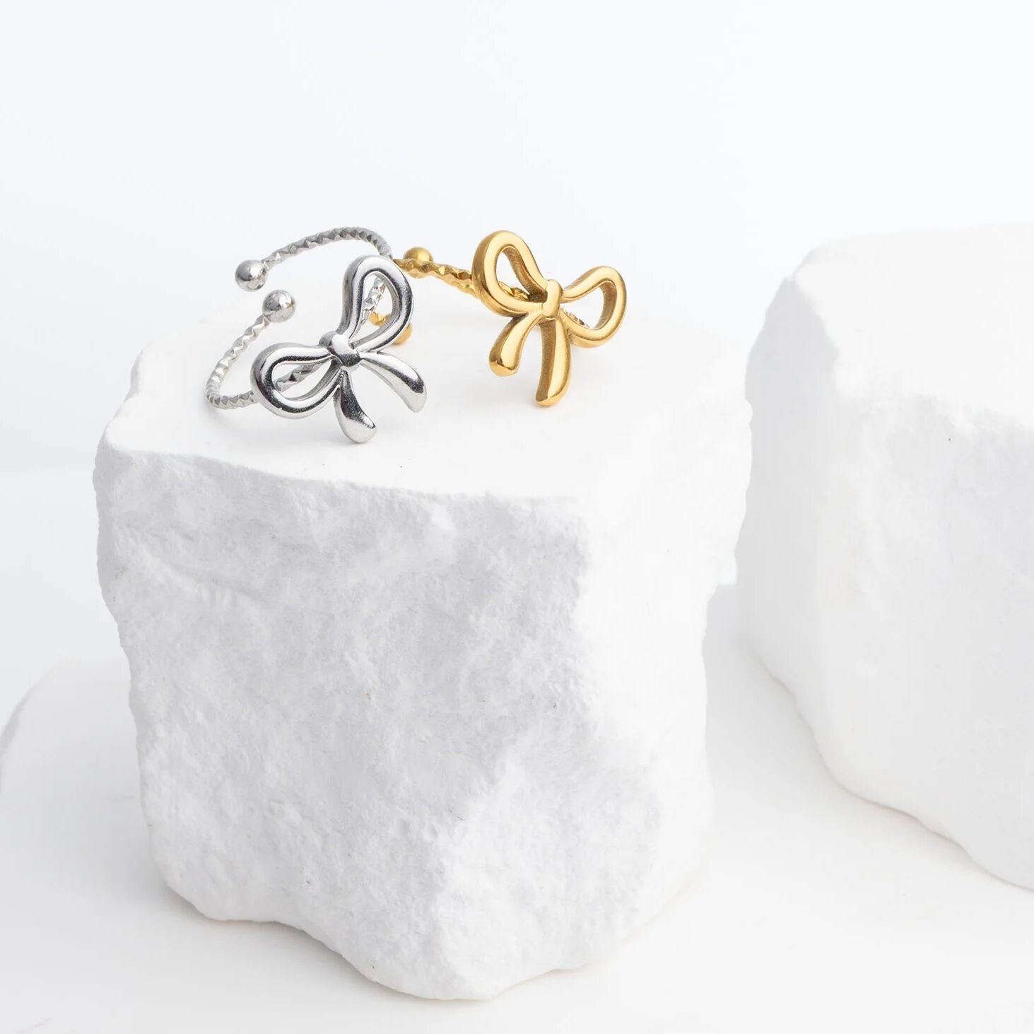 18K Gold PVD Stainless Steel Adjustable Bow Ring