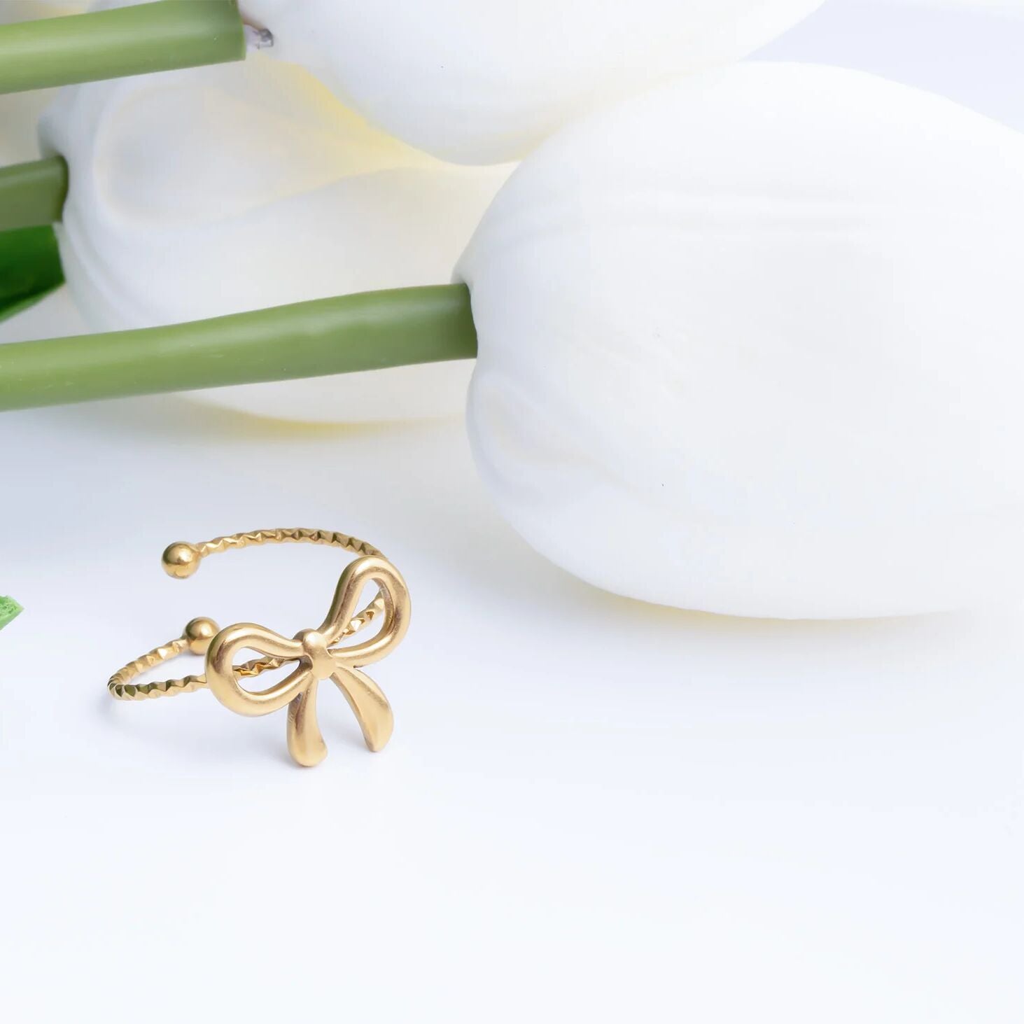 18K Gold PVD Stainless Steel Adjustable Bow Ring