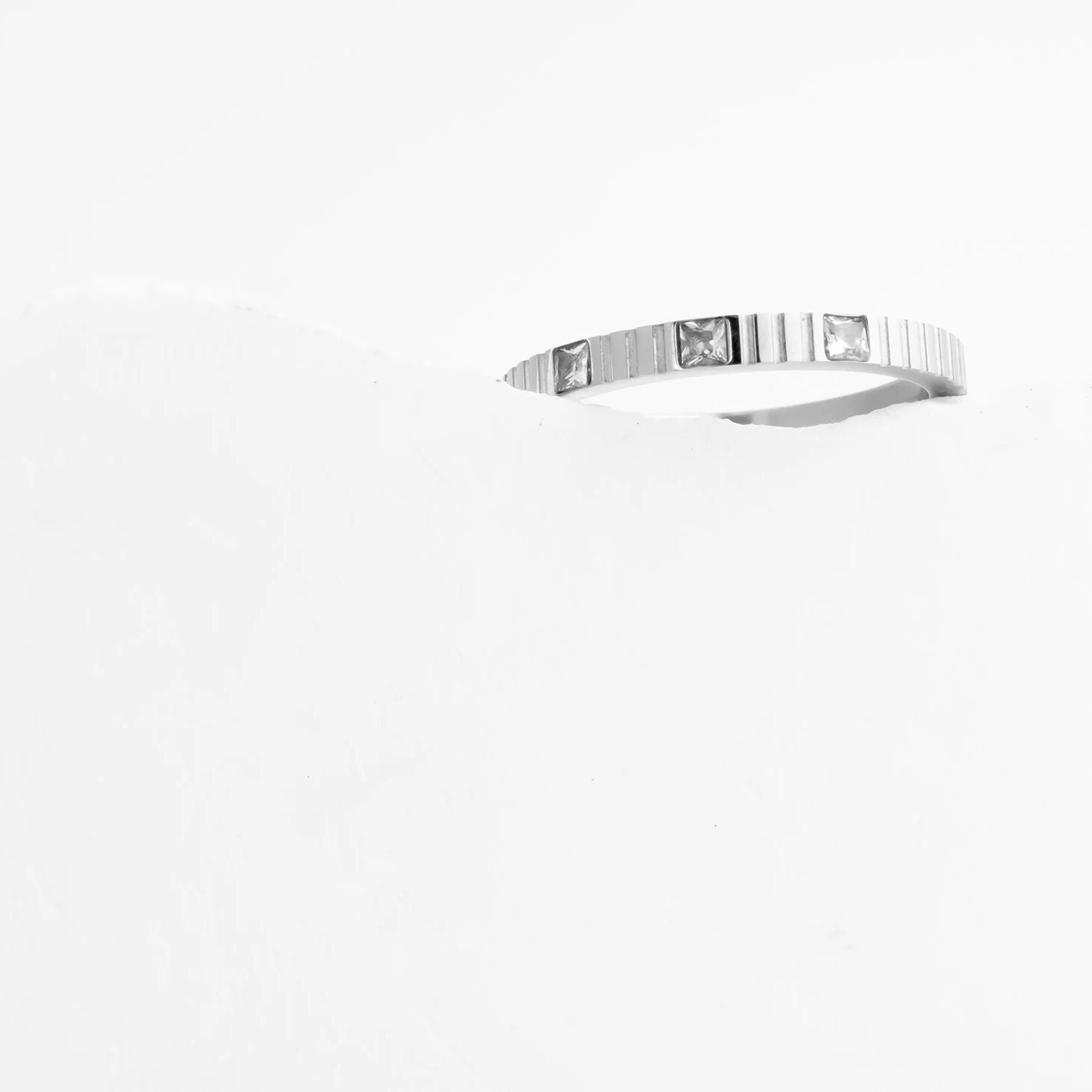 18K Gold Stainless Steel Triple Stone Fluted Stacking Ring
