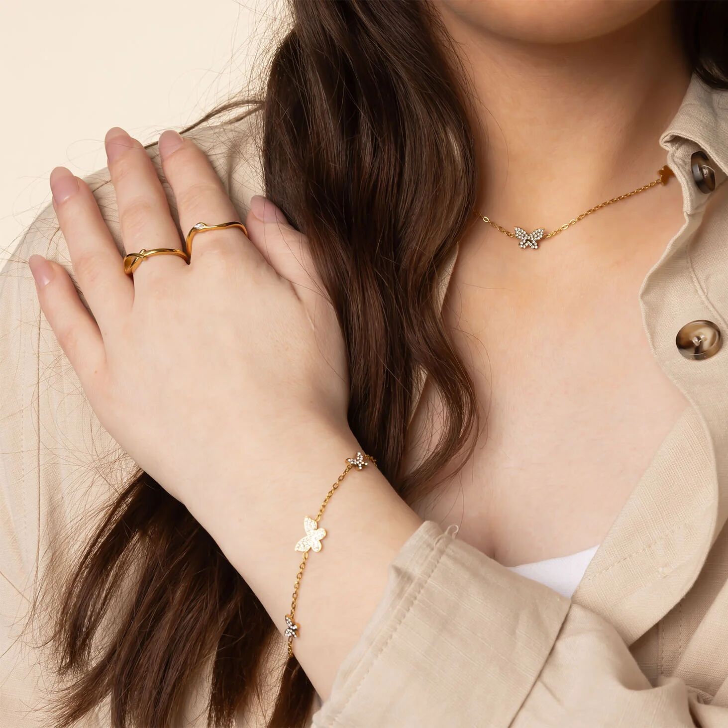 18K Gold PVD Stone Abstract Stacking Ring